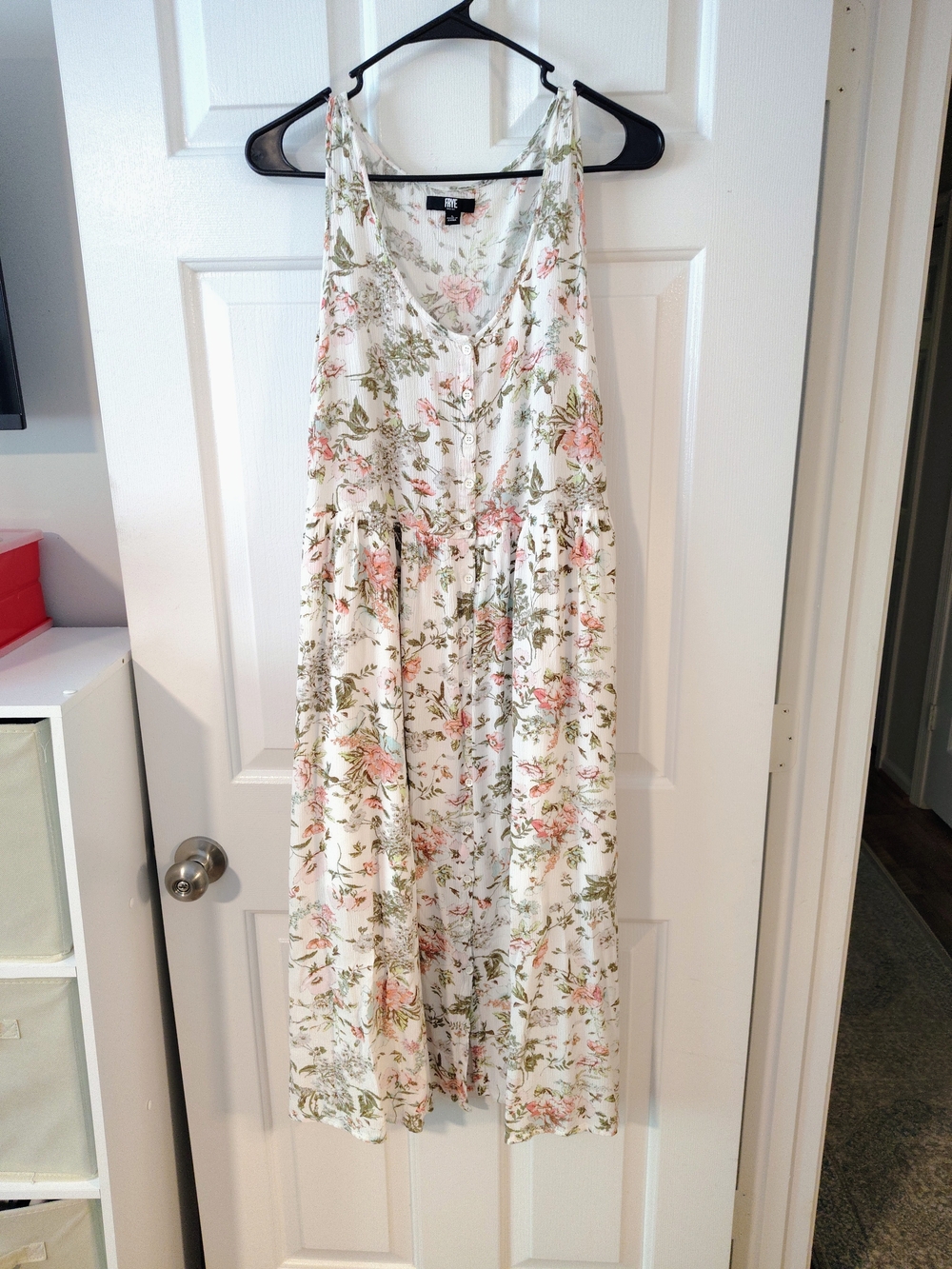 Frye White Floral Dress with Pink & Green Print